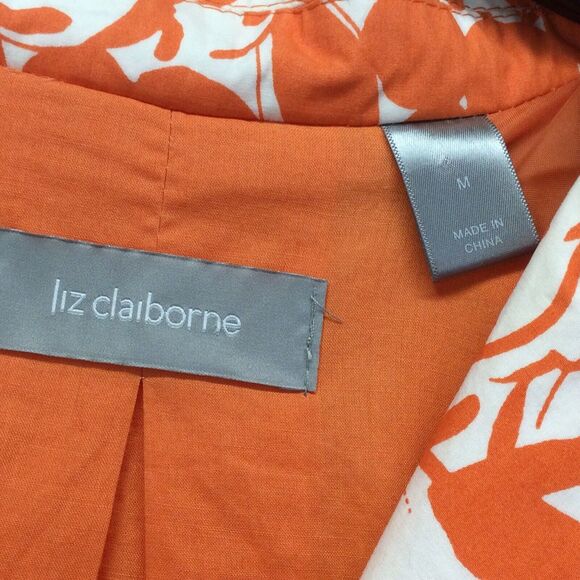 Liz Claiborne Jacket Women's Size M Orange/White Rose Swirl Print Button Pockets - Picture 2 of 12